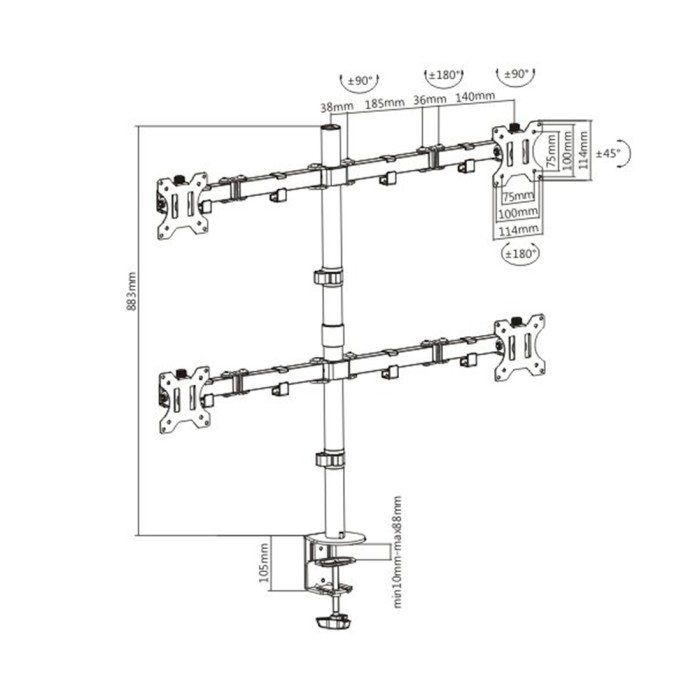 Настольный кронштейн Brateck LDT12-C048N для 4-х мониторов (13"-32")