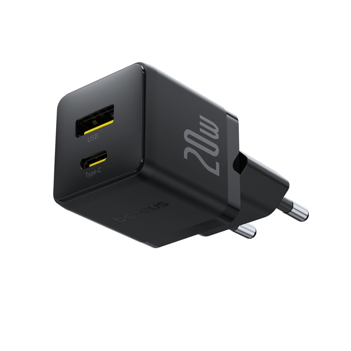 Адаптер питания Baseus Palm C+U 20W EU Black( в комлпекте кабель Type-c) (P10111608113-01)