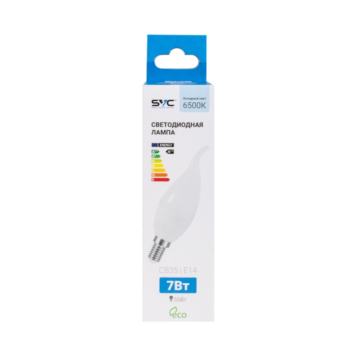 Лампа светодиодная SVC LED CB35-7W-E14-6500K Свеча на ветру Холодный