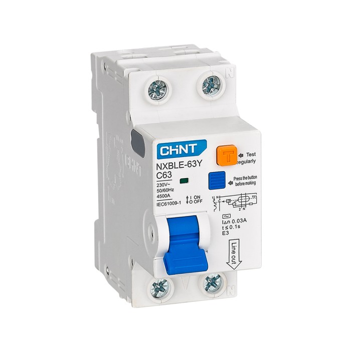 Дифференциальный автомат CHINT NXBLE-63Y 1P+N 63А C 30mA AC 4,5kA