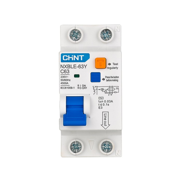 Дифференциальный автомат CHINT NXBLE-63Y 1P+N 63А C 30mA AC 4,5kA