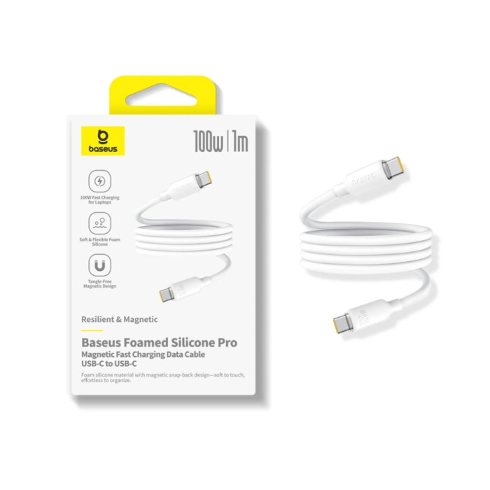 Интерфейсный кабель Baseus Foamed Silicone Pro Magnetic USB-C to USB-C 100W White 1m (E0426D01)