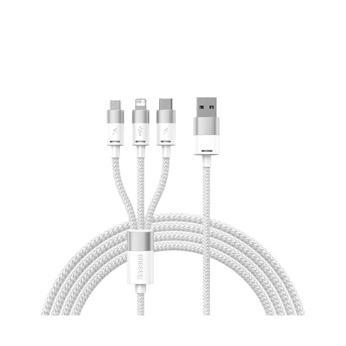 Интерфейсный кабель Baseus StarSpeed 1-for-3 USB to M+L+C 3.5A 1.2m White (CAXS000002)