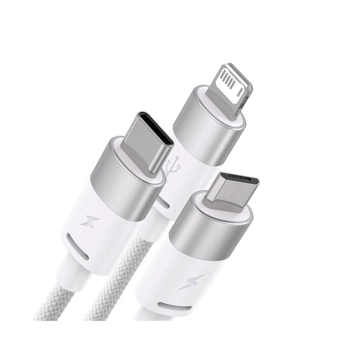 Интерфейсный кабель Baseus StarSpeed 1-for-3 USB to M+L+C 3.5A 1.2m White (CAXS000002)