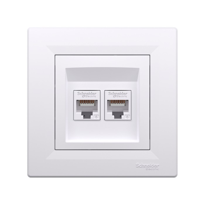 Розетка двойная компьютерная SE EPH4800121 Asfora RJ45 кат. 6 в сборе белый