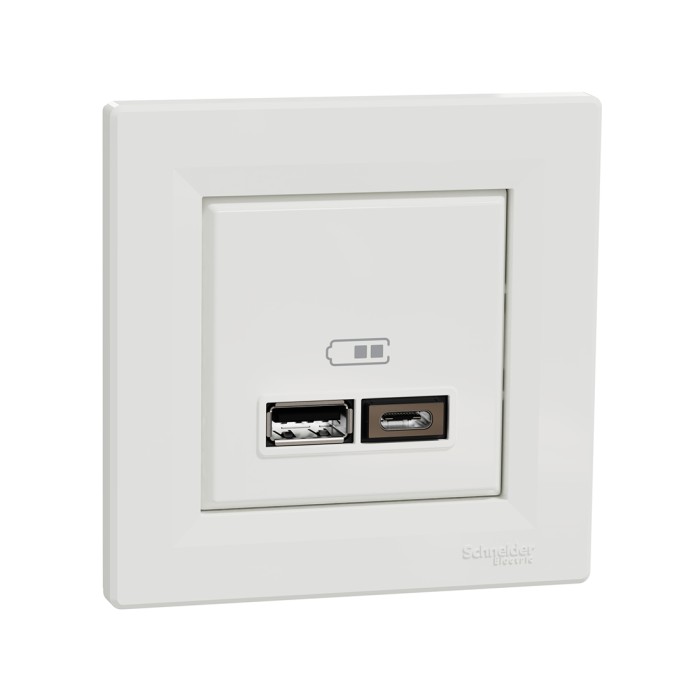 Розетка USB SE EPH2700321 Asfora A+С 5 В/24 А (2 х 5В/12 А) в сборе белый