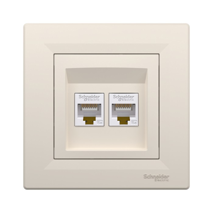 Розетка двойная компьютерная SE EPH4400123 Asfora RJ45 в сборе кремовый