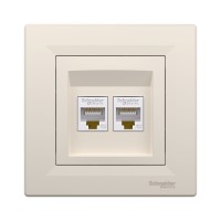 Розетка двойная компьютерная SE EPH4400123 Asfora RJ45 в сборе кремовый