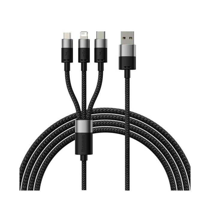 Интерфейсный кабель Baseus StarSpeed 1-for-3 USB to M+L+C 3.5A 1.2m Black (CAXS000001)