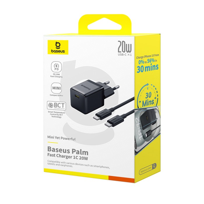 Адаптер питания Baseus Palm 1C 20W Black (P10111602113-01)