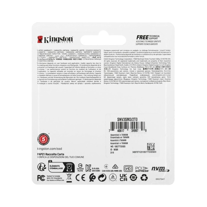 Твердотельный накопитель SSD Kingston SNV3SM3/2T0 2TB Mini M.2 2230 PCIe Gen4 x4