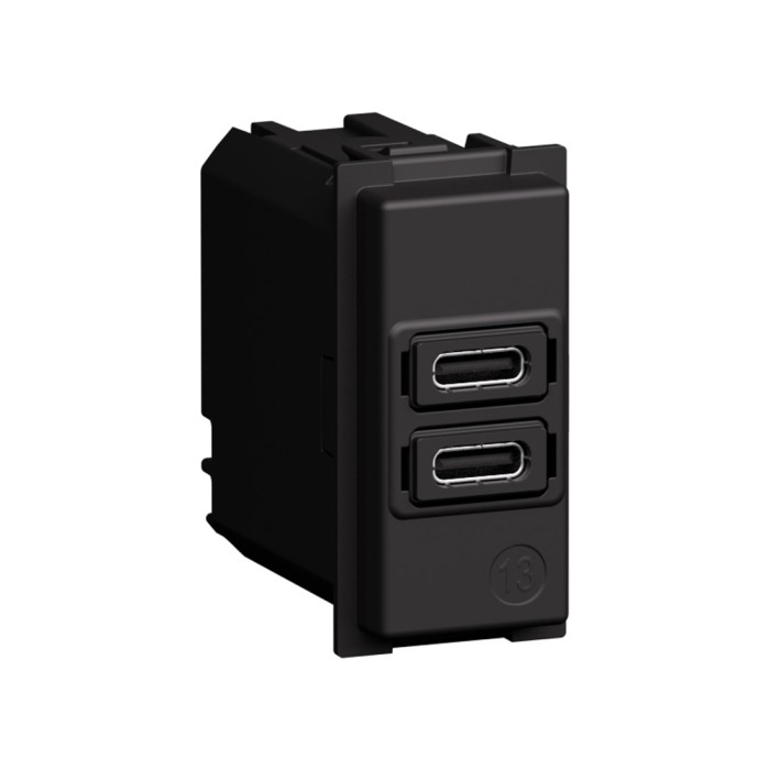 Зарядное устройство Bticino K4192CC Living Now USB Type-С+C 20Вт 1 модуль черный