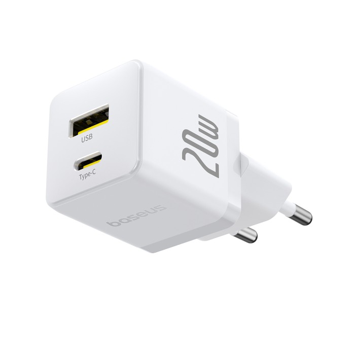 Адаптер питания Baseus Palm C+U 20W EU White ( в комлпекте кабель Type-c) (P10111608213-01)