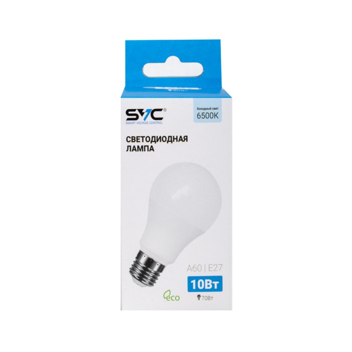Лампа светодиодная SVC LED A60-10W-E27-6500K Холодный
