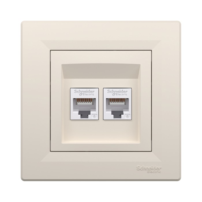 Розетка двойная компьютерная SE EPH4800123 Asfora RJ45 кат. 6 в сборе кремовый