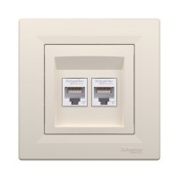 Розетка двойная компьютерная SE EPH4800123 Asfora RJ45 кат. 6 в сборе кремовый