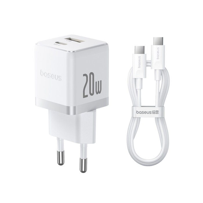 Адаптер питания Baseus Palm C+U 20W EU White ( в комлпекте кабель Type-c) (P10111608213-01)