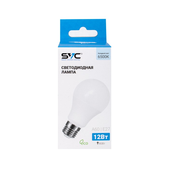 Лампа светодиодная SVC LED A60-12W-E27-6500K Холодный
