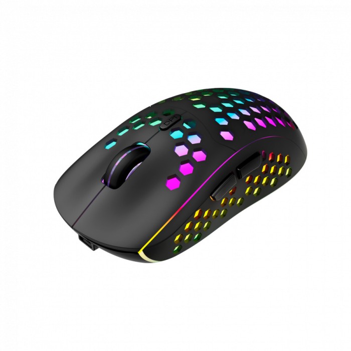 Canyon 7keys Gaming 2.4G wireless mouse, KA8 sensor, DPI up to 1600, rubber coating on panel, Huano 1million switch, 45cm PVC cable, ABS material. 400mAh battery, size: 125.8*63.7*41mm, weight: 95g, Black