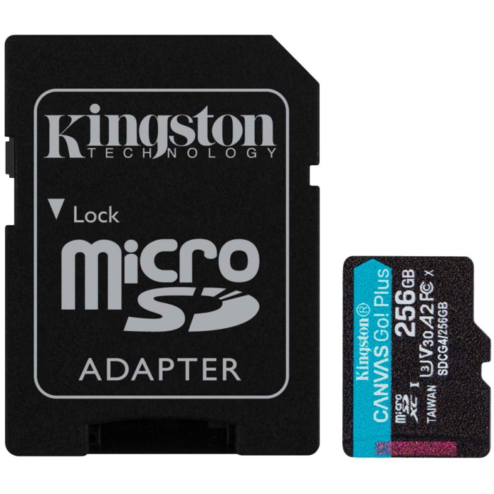 Kingston 256GB microSDXC Canvas Go Plus Gen4 200MB/s A2 U3 V30 Card + Adapter