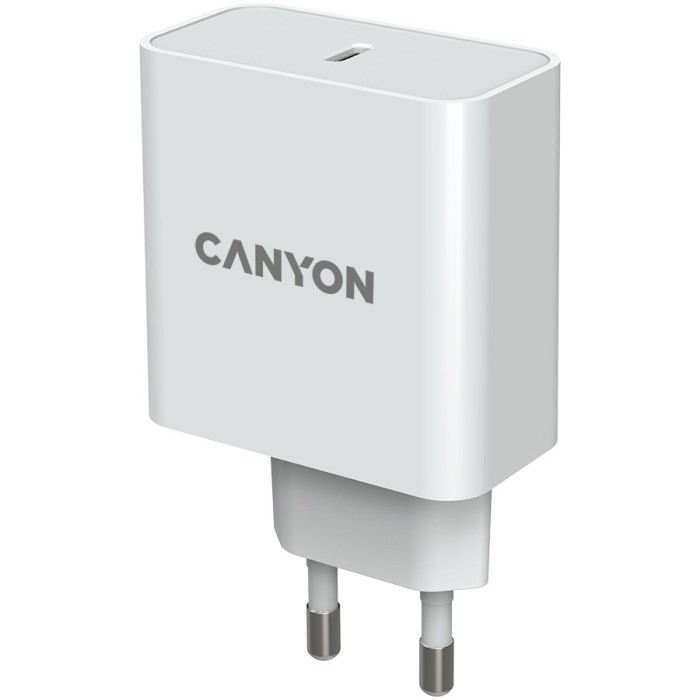 CANYON H-65, GAN 65W charger  Input:  100V-240V Output: 5.0V3.0A /9.0V3.0A /12.0V-3.0A/ 15.0V-3.0A /20.0V3.25A , Eu plug, Over- Voltage ,  over-heated, over-current and short circuit protection Compliant with CE RoHs,ERP. Size: 53*53*29mm, 110g, White