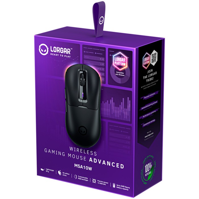 LORGAR Gaming Mouse MSA10W Advanced Wireless PixArt 3311 Black