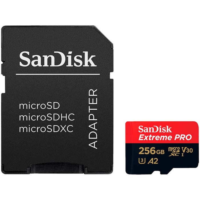 SANDISK Extreme PRO microSDXC 256GB + SD Adapter + 2 years RescuePRO Deluxe up to 200MB/s & 140MB/s Read/Write speeds A2 C10 V30 UHS-I U3