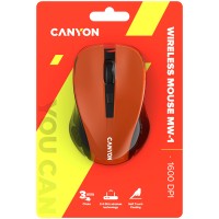 CNE-CMSW1O CANYON мышь, цвет - оранжевый, беспроводная 2.4 Гц, DPI 800/1000/1200 DPI, 3 кнопки и колесо прокрутки, прорезиненное покрытие