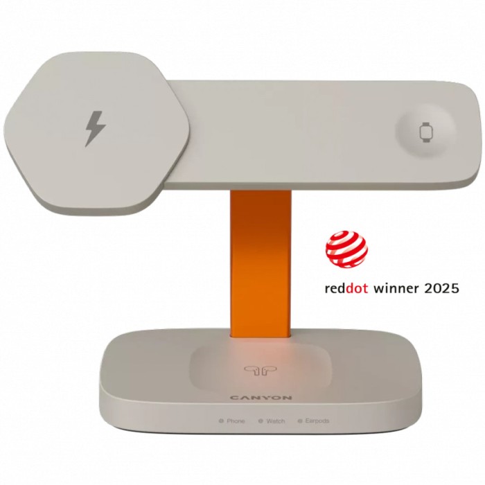 CANYON Wireless Charging Station Hexagon 310 3in1 LightGrey/Orange