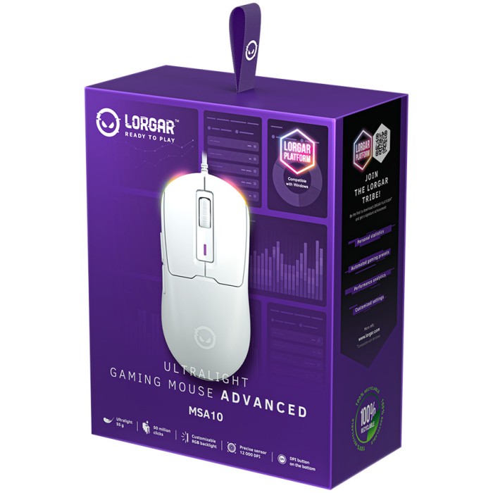 LORGAR Gaming Mouse MSA10 Advanced Wired PixArt 3311 White