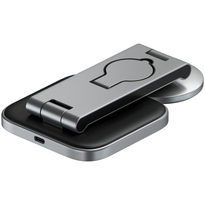 SATECHI 3-in-1 Foldable Qi2 Wireless Charging Stand (Space Gray) with Type A,C,G plugs