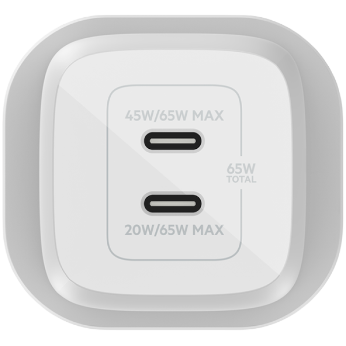 BELKIN 65w PD PPS Dual USB-C GaN Wall Charger, WHT + 100w C-C 2m