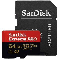 SANDISK Extreme PRO microSDXC 64GB + SD Adapter + 2 years RescuePRO Deluxe up to 200MB/s & 90MB/s Read/Write speeds A2 C10 V30 UHS-I U3