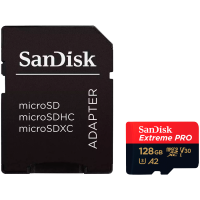 SANDISK Extreme PRO microSDXC 128GB + SD Adapter + 2 years RescuePRO Deluxe up to 200MB/s & 90MB/s Read/Write speeds A2 C10 V30 UHS-I U3