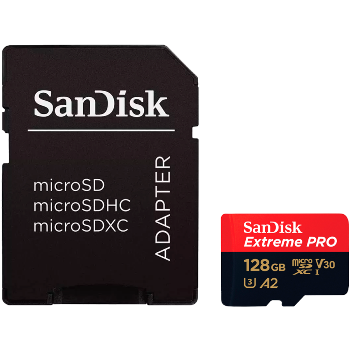 SANDISK Extreme PRO microSDXC 128GB + SD Adapter + 2 years RescuePRO Deluxe up to 200MB/s & 90MB/s Read/Write speeds A2 C10 V30 UHS-I U3