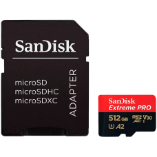 SANDISK Extreme PRO microSDXC 512GB + SD Adapter + 2 years RescuePRO Deluxe up to 200MB/s & 140MB/s Read/Write speeds A2 C10 V30 UHS-I U3