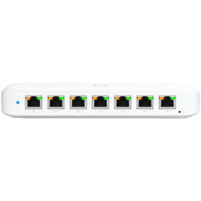 Ubiquiti USW-Ultra-210W-EU compact, Layer 2, 8-port GbE PoE switch with versatile mounting options, 7x GbE PoE+ output ports, GbE port with optional PoE++ input, 202W PoE availability with the included AC power adapter