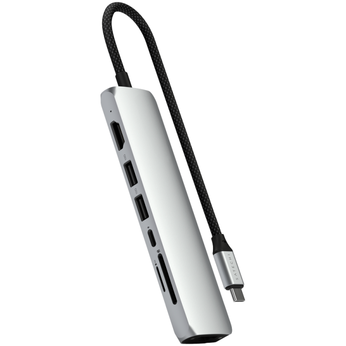 SATECHI 7-in-1 USB-C Slim Multiport Adapter with Ethernet (Silver)
