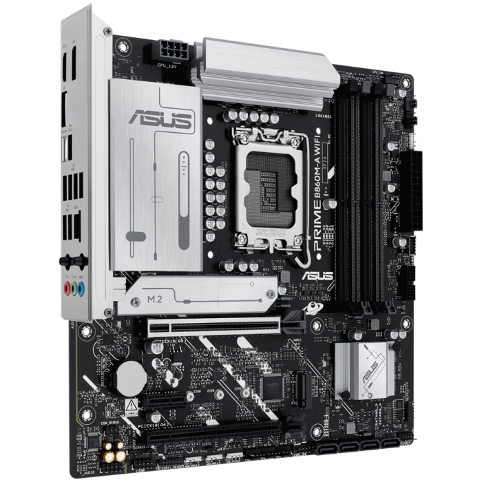 ASUS Main Board Desktop LGA1851 Intel B860 Chipset 4 x DIMM slots, max. 256GB, DDR5 2 x DisplayPort 1 x HDMI 1 x Wi-Fi module 2 x M.2 slots 4 x SATA micro-ATX Form Factor