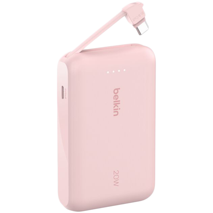 BELKIN 10k PD20w Integrated USB-C Cable Power Bank, Pink