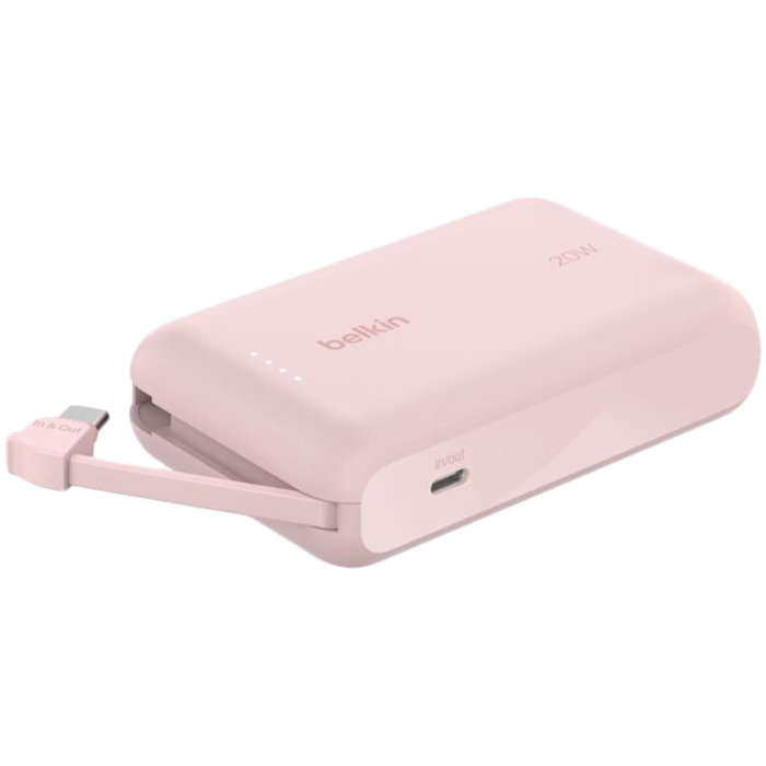 BELKIN 10k PD20w Integrated USB-C Cable Power Bank, Pink