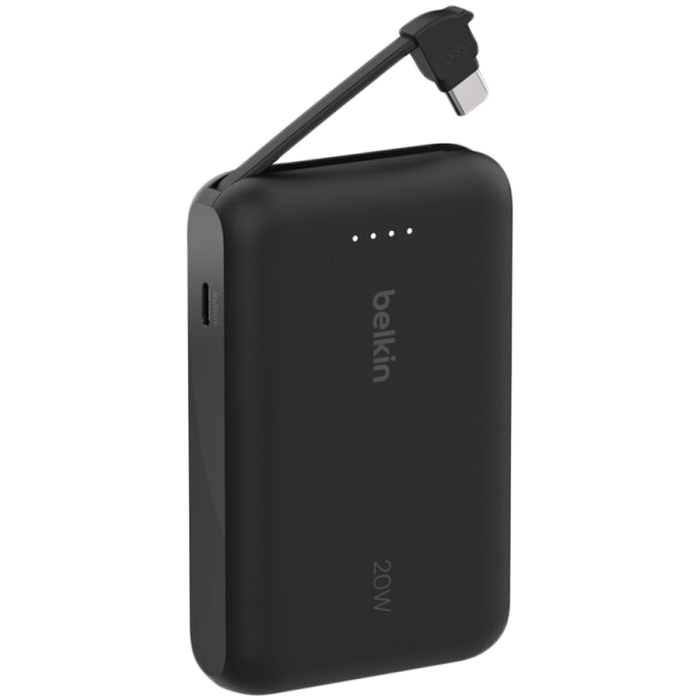 BELKIN 10k PD20w Integrated USB-C Cable Power Bank, Black