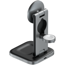 SATECHI 3-in-1 Foldable Qi2 Wireless Charging Stand (Space Gray) with Type A,C,G plugs