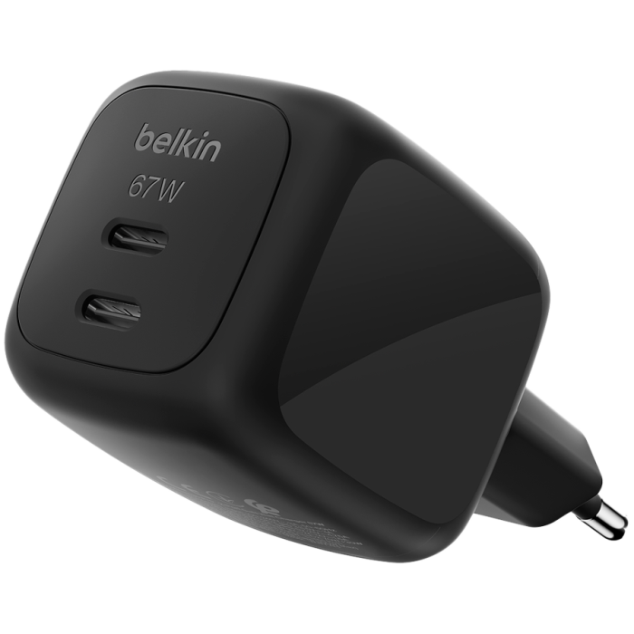 BELKIN 67w Dual USB-C PD wall Charger with PPS, Black