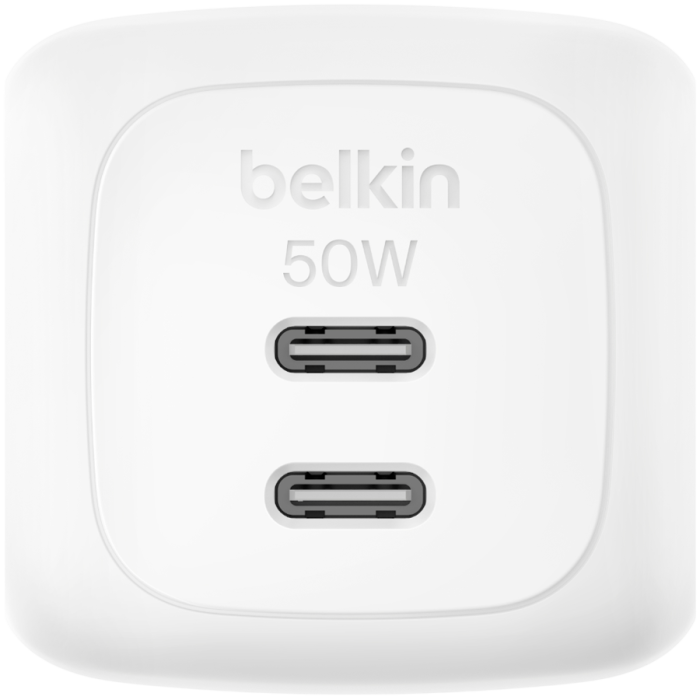 BELKIN 50w Dual USB-C PD wall Charger with PPS, White