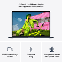 15-inch MacBook Air: Apple M5 chip with 10-core CPU and 10-core GPU, 16GB, 1TB SSD - Midnight,Model A3448
