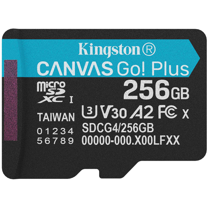 KINGSTON 256GB microSDXC Canvas Go Plus Gen4 200R A2 U3 Single Pack w/o ADP