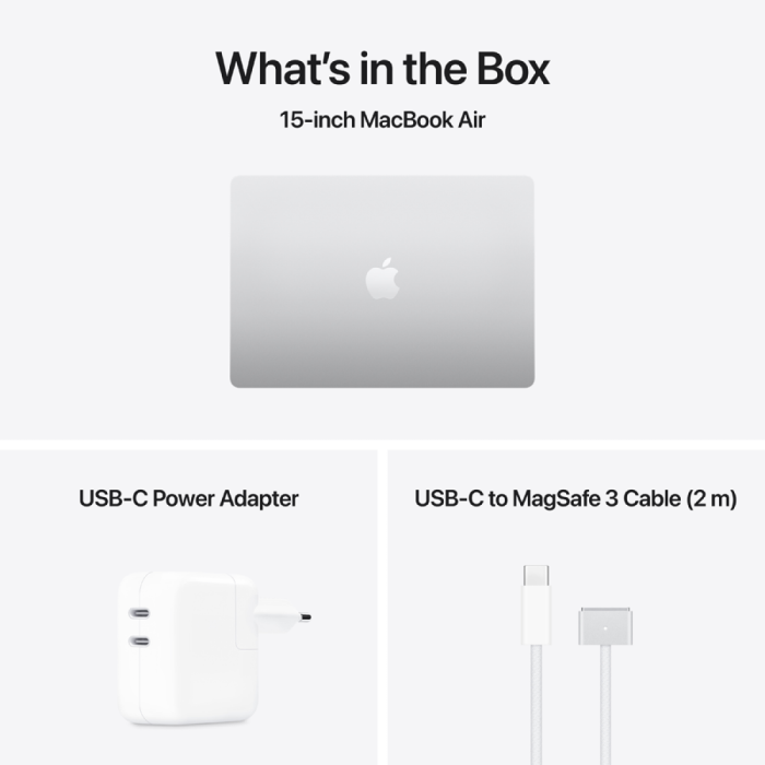 MacBook Air 15-inch,Silver,Model A3448,M5 CHIP WITH 10C CPU, 10C GPU,16GB unified memory,70W Dual USB-C Power Adapter, 1TB SSD storage,Two Thunderbolt 4 Ports,Touch ID,Liquid Retina display,Force Touch Trackpad, KEYBOARD-RU