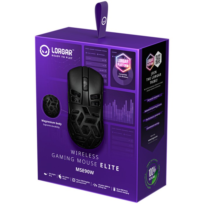 LORGAR Gaming Mouse MSE90W Elite Wireless Magnesium Black