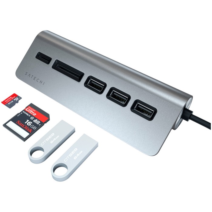 SATECHI Type-C Aluminum USB 3.0 Hub & Card Reader Space Gray